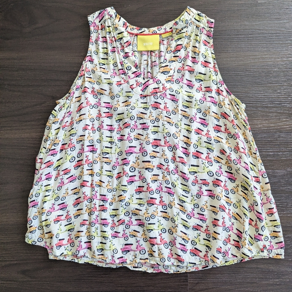 Anthropologie Maeve Enna Moped Print Tank Blouse 2 Novelty
